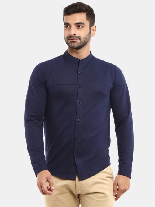 navy blue solid casual shirt - 18617583 - Standard Image - 1