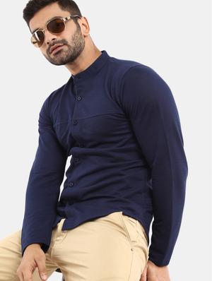 navy blue solid casual shirt - 18617583 - Standard Image - 2