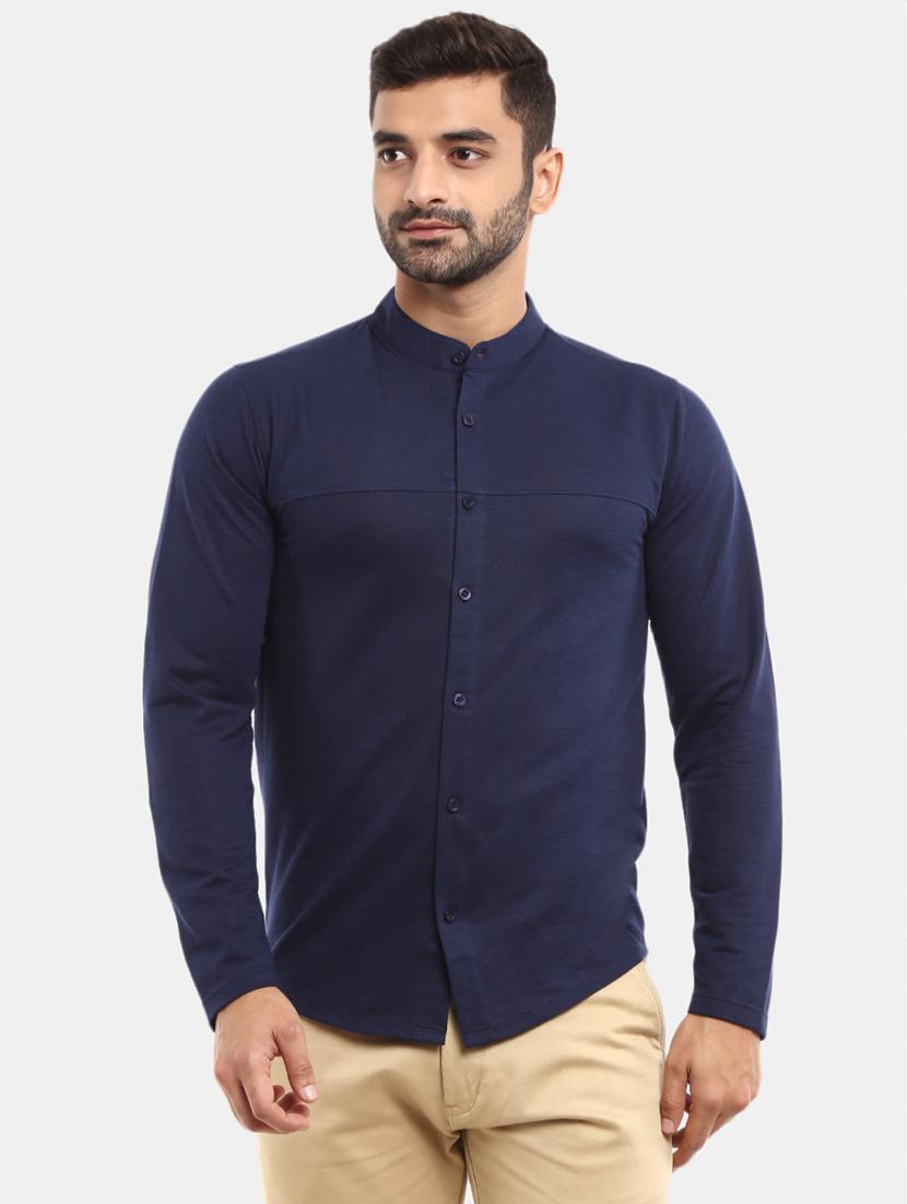 navy blue solid casual shirt - 18617583 - Zoom Image - 1