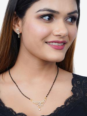 gold plated mangalsutra earring set - 18621981 - Standard Image - 5