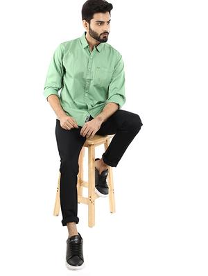 green solid casual shirt - 18622581 - Standard Image - 4