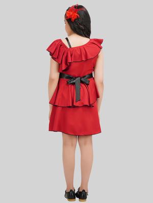 girls off shoulder solid layered frock - 18627086 - Standard Image - 3