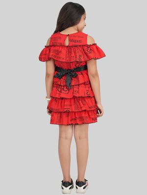 girls printed cold shoulder frock - 18627104 - Standard Image - 3