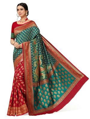 golden self design jacquard work saree with blouse - 18629481 - Standard Image - 2
