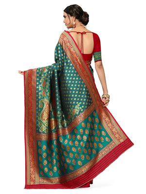 golden self design jacquard work saree with blouse - 18629481 - Standard Image - 5