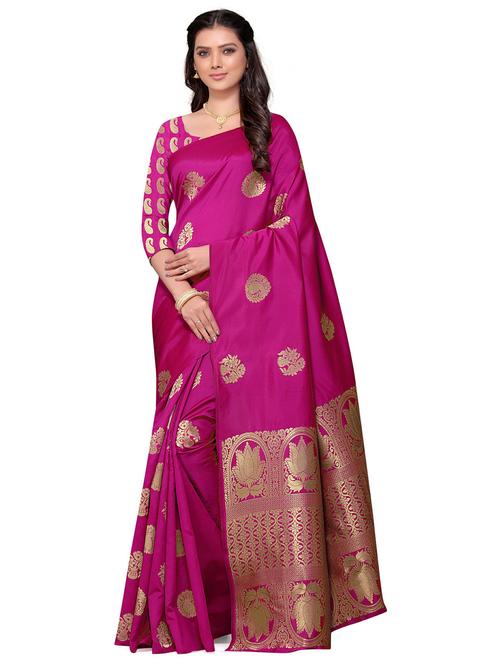 golden self design jacquard work saree with blouse - 18629510 - Very Small Image - 1