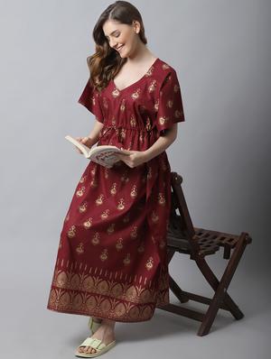 drawstring waist foil printed kaftan - 18629800 - Standard Image - 4