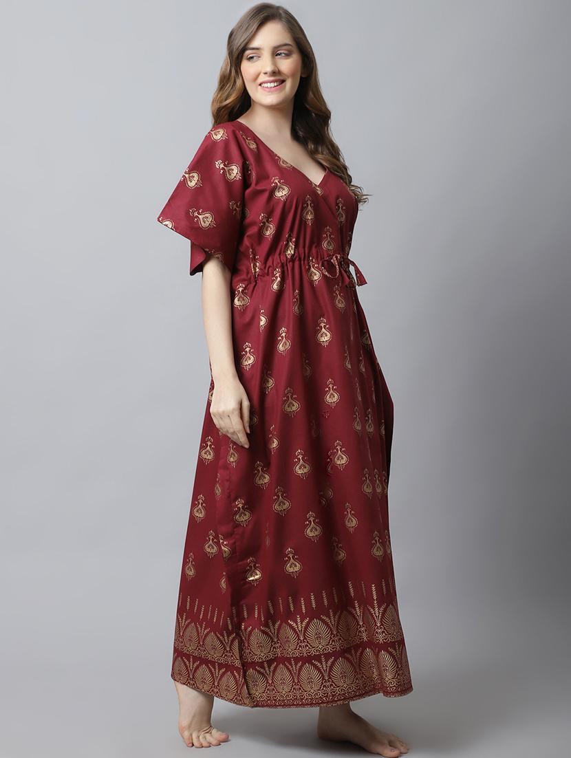 drawstring waist foil printed kaftan - 18629800 - Zoom Image - 1