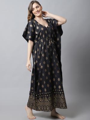 drawstring waist foil printed kaftan - 18629802 - Standard Image - 2