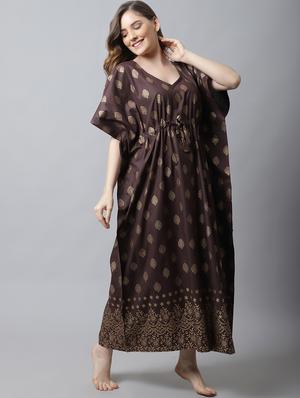 drawstring waist foil printed kaftan - 18629803 - Standard Image - 2