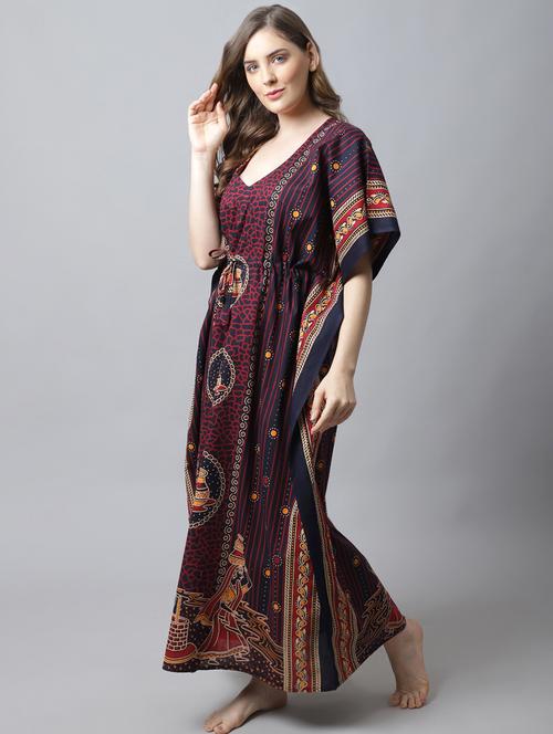 drawstring waist printed kaftan - 18629814 - Standard Image - 1