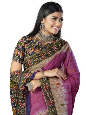 ikat printed saree with blouse - 18629830 - Standard Image - 3