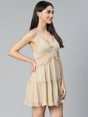 beige printed babydoll - 18634524 - Standard Image - 3