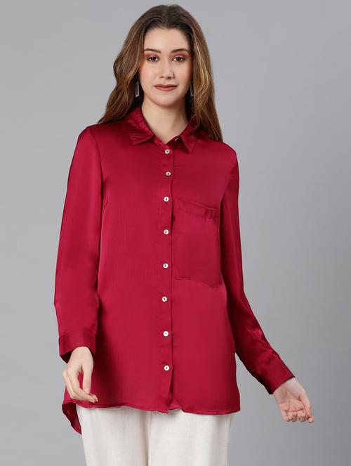 maroon solid regular shirt - 18634643 - Standard Image - 1