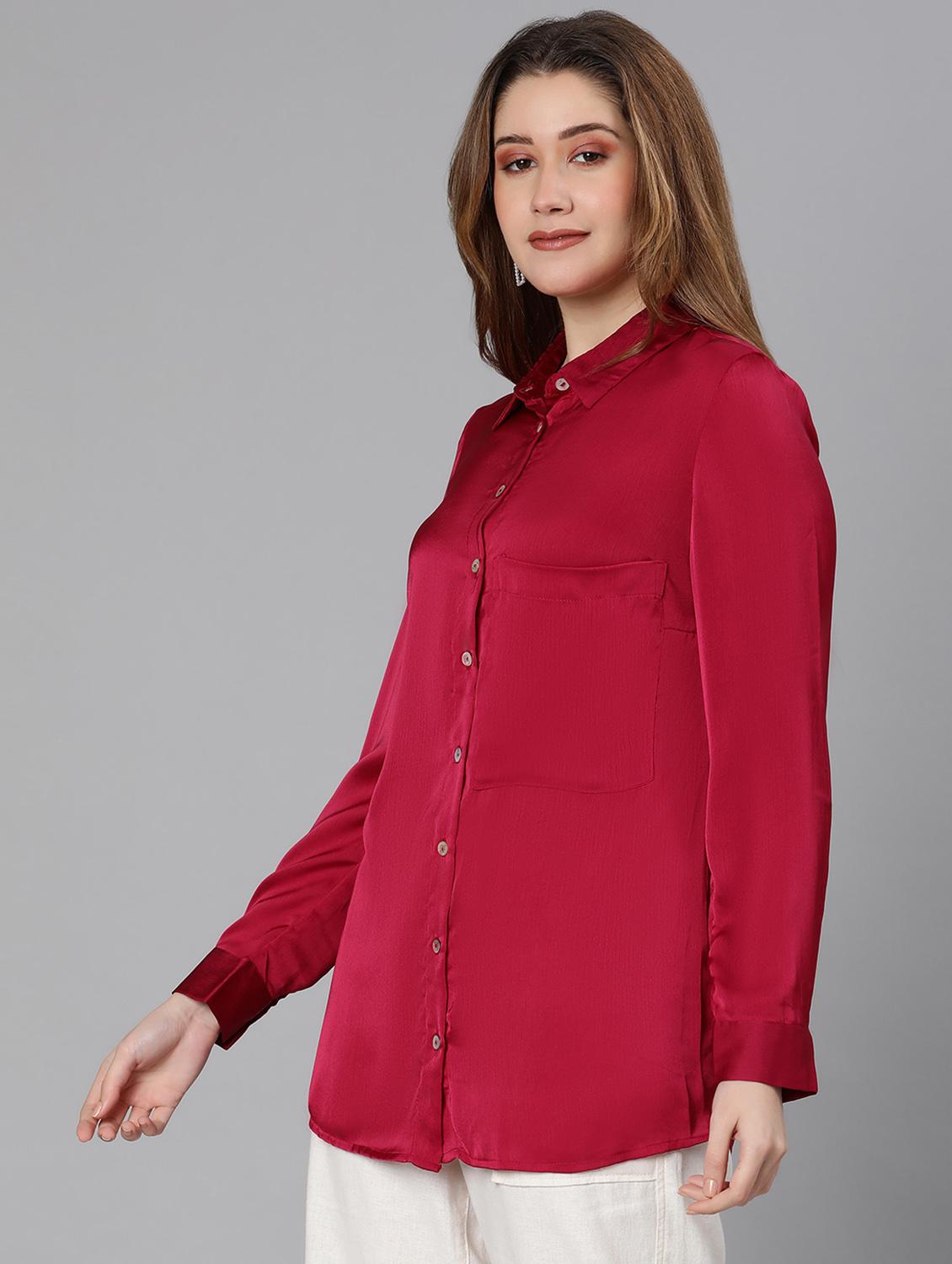 maroon solid regular shirt - 18634643 - Zoom Image - 3