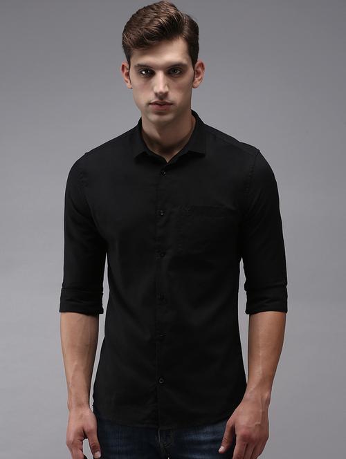 black solid casual shirt - 18636844 - Standard Image - 1