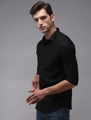 black solid casual shirt - 18636844 - Standard Image - 3