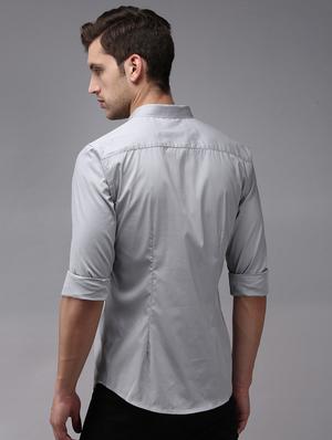 grey solid casual shirt - 18636868 - Standard Image - 3