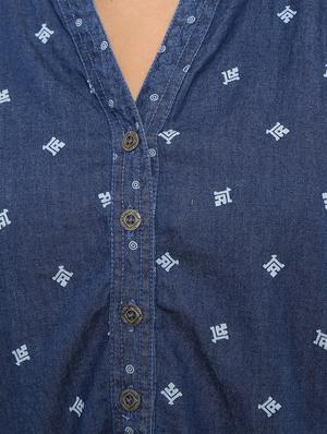 mandarin neck printed denim kurta - 18639333 - Standard Image - 5