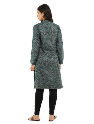 teal self design front slit kurta - 18639420 - Standard Image - 3