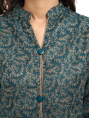 teal self design front slit kurta - 18639420 - Standard Image - 4