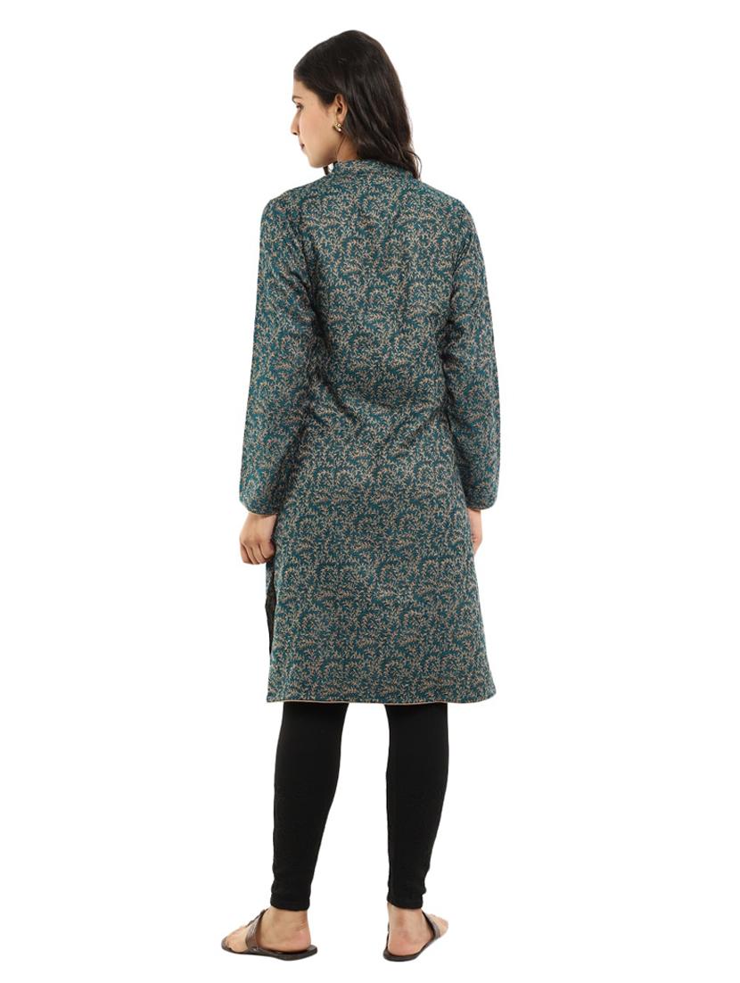 teal self design front slit kurta - 18639420 - Zoom Image - 3