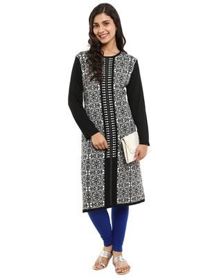 black self design straight woolen kurta - 18639422 - Standard Image - 2