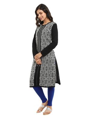 black self design straight woolen kurta - 18639422 - Standard Image - 3