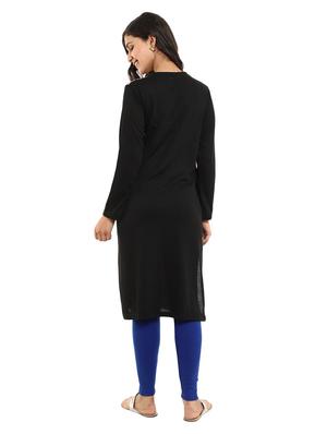 black self design straight woolen kurta - 18639422 - Standard Image - 4