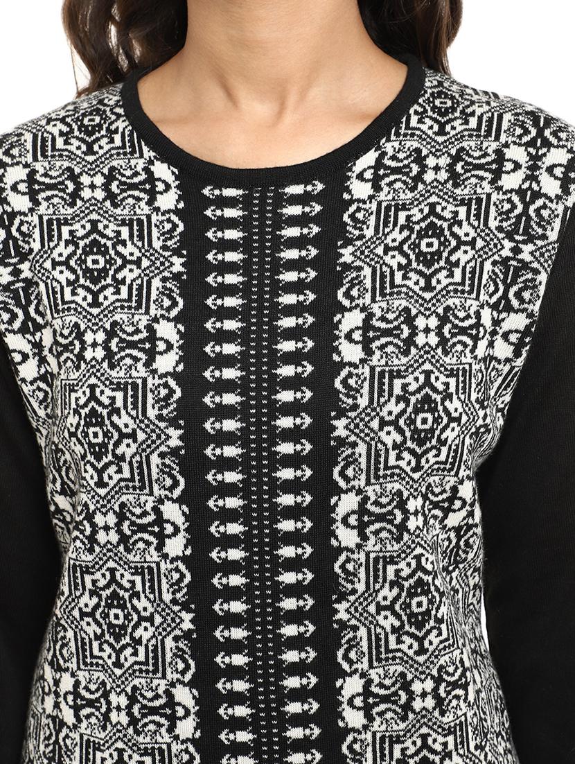 black self design straight woolen kurta - 18639422 - Zoom Image - 5