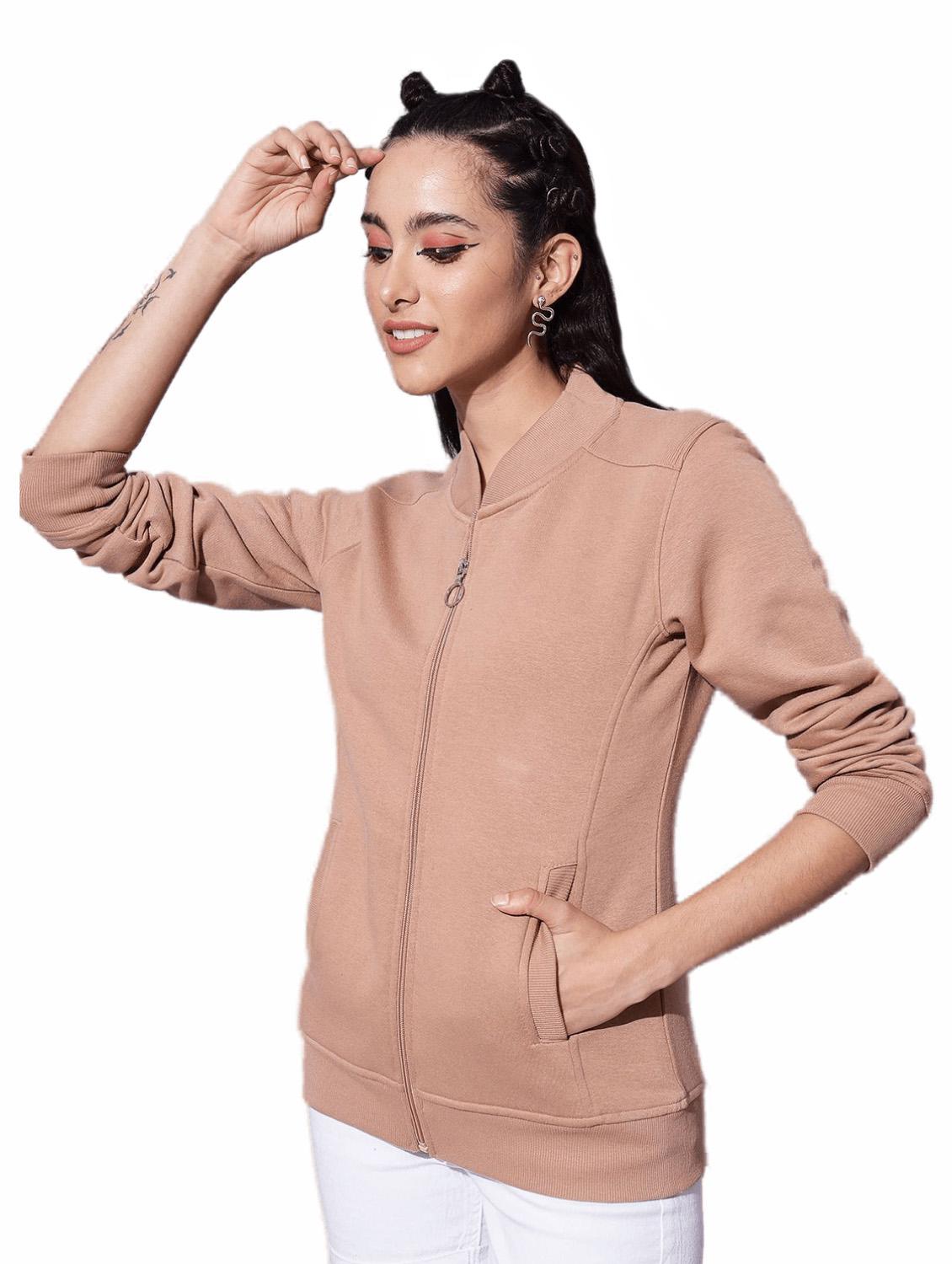 stylized neck zip-up solid sweatshirt - 18642443 - Zoom Image - 2
