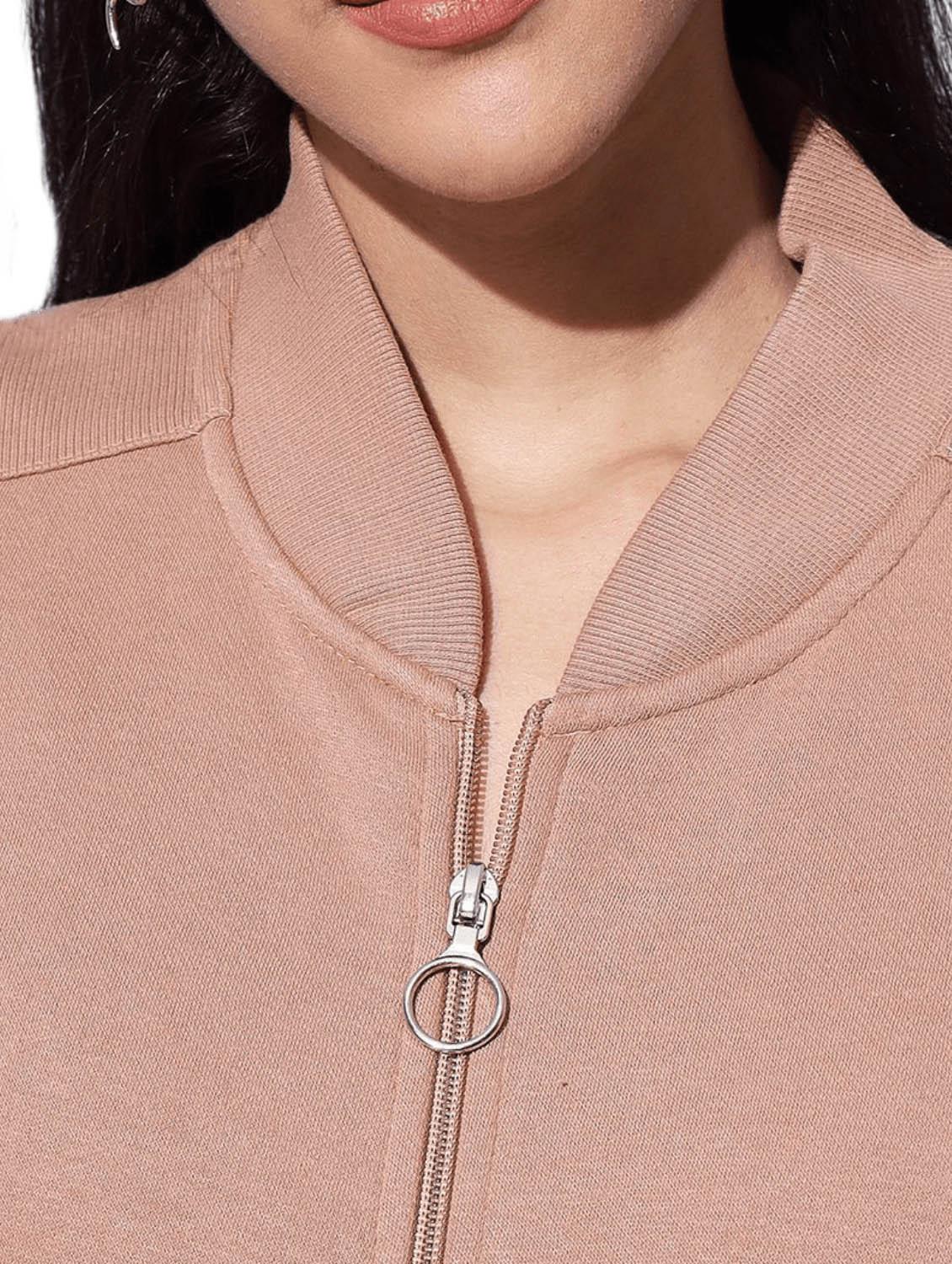 stylized neck zip-up solid sweatshirt - 18642443 - Zoom Image - 5