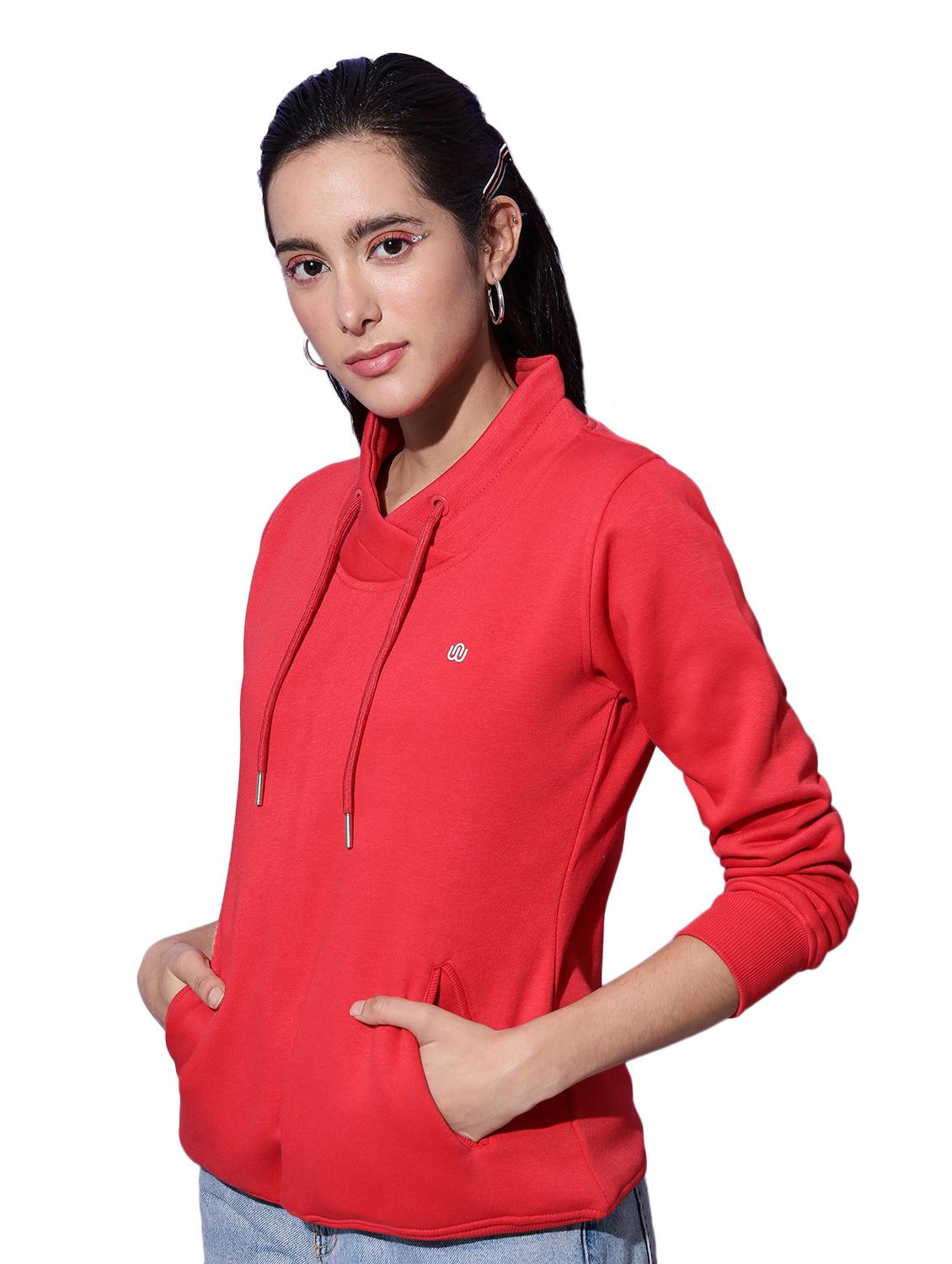 draw string high neck solid sweatshirt - 18642472 - Zoom Image - 2
