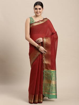 self design woven saree with blouse - 18642580 - Standard Image - 2