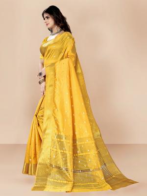 yellow woven self design saree with blouse - 18642706 - Standard Image - 2
