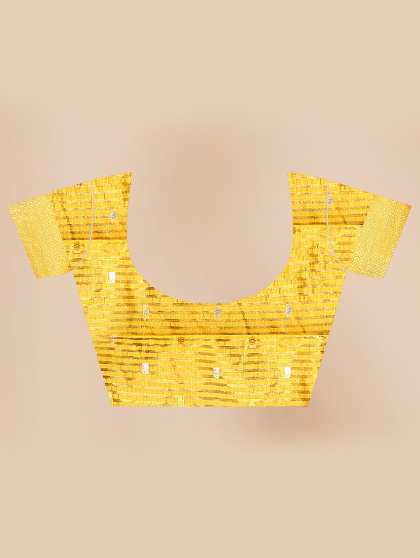 yellow woven self design saree with blouse - 18642706 - Zoom Image - 4