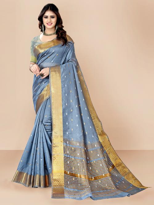 grey self design woven saree with blouse - 18642712 - Standard Image - 1