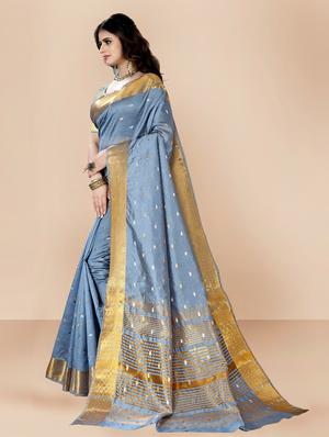 grey self design woven saree with blouse - 18642712 - Standard Image - 2