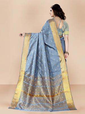 grey self design woven saree with blouse - 18642712 - Standard Image - 3