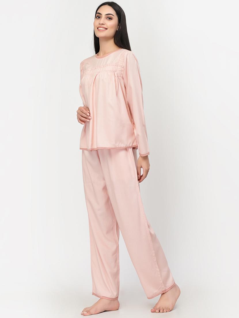 solid nightwear top & bottom set - 18645131 - Zoom Image - 2