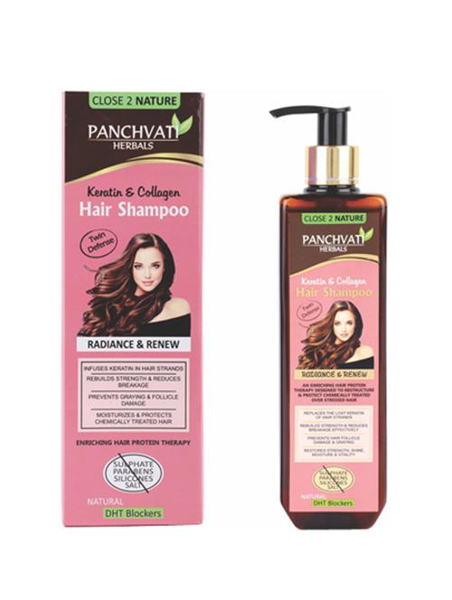 panchvati herbals keratin & collagen hair shampoo 300 ml - help for damaged hair restores strength and moisture - 18646058 - Standard Image - 1