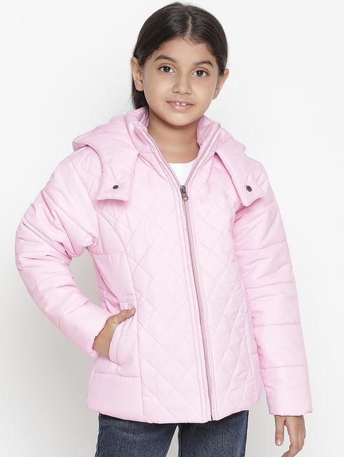girls hooded neck solid quilted jacket - 18649400 - Standard Image - 1