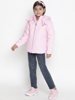 girls hooded neck solid quilted jacket - 18649400 - Standard Image - 4