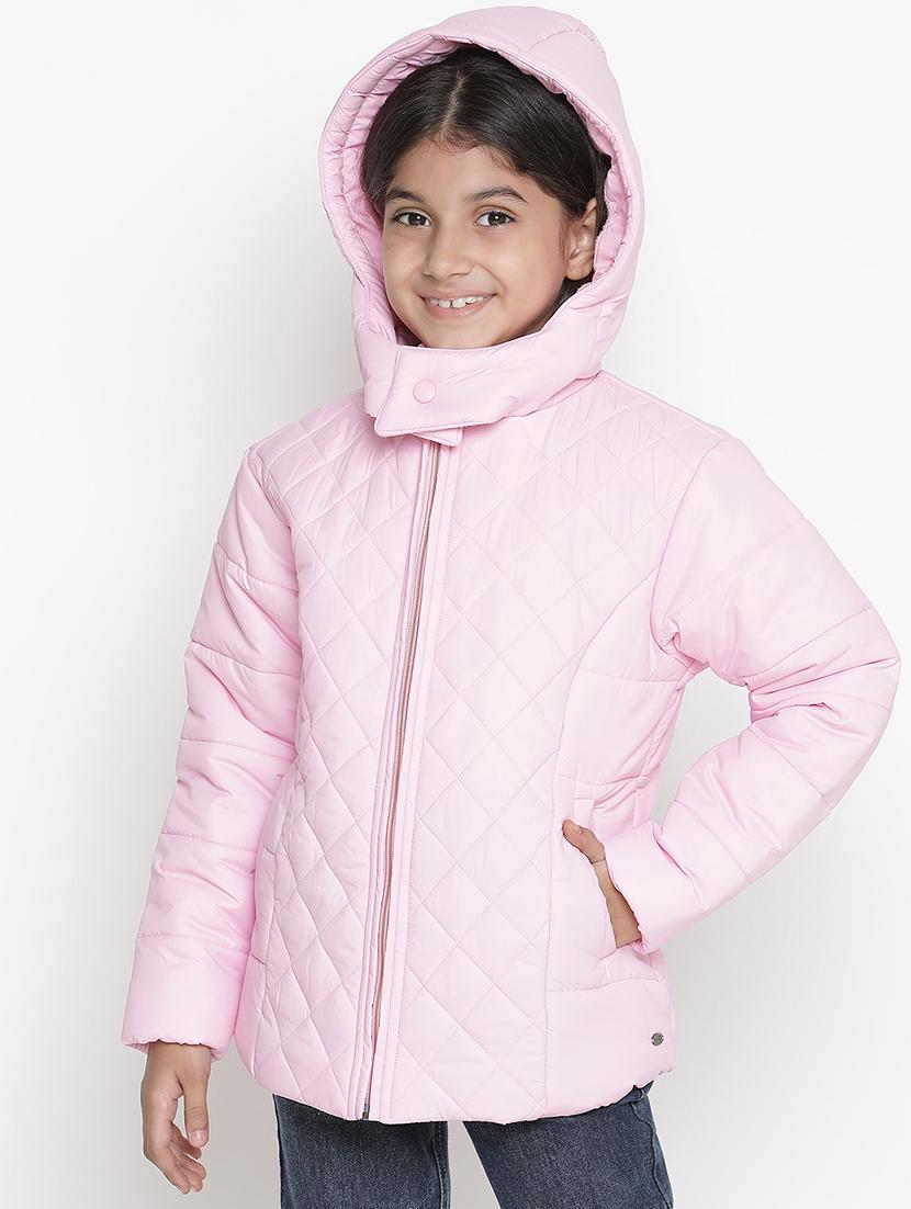 girls hooded neck solid quilted jacket - 18649400 - Zoom Image - 2