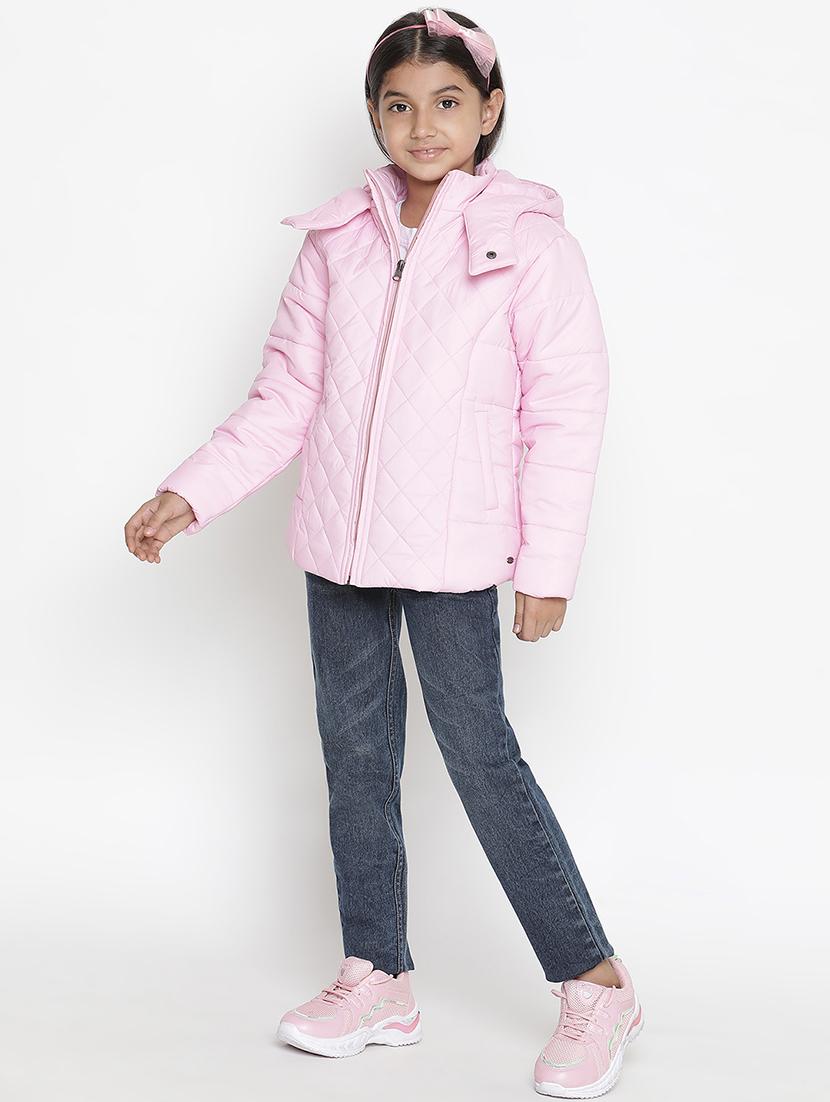 girls hooded neck solid quilted jacket - 18649400 - Zoom Image - 4