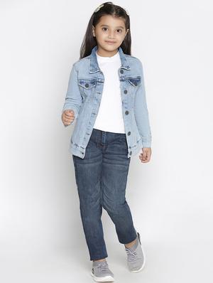 girls shirt collar solid denim regular jackets - 18649403 - Standard Image - 4