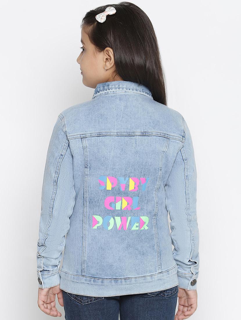 girls shirt collar solid denim regular jackets - 18649403 - Zoom Image - 3