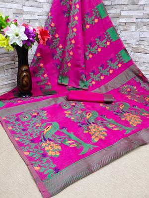 jacquard work jamdani saree with blouse - 18649516 - Standard Image - 4