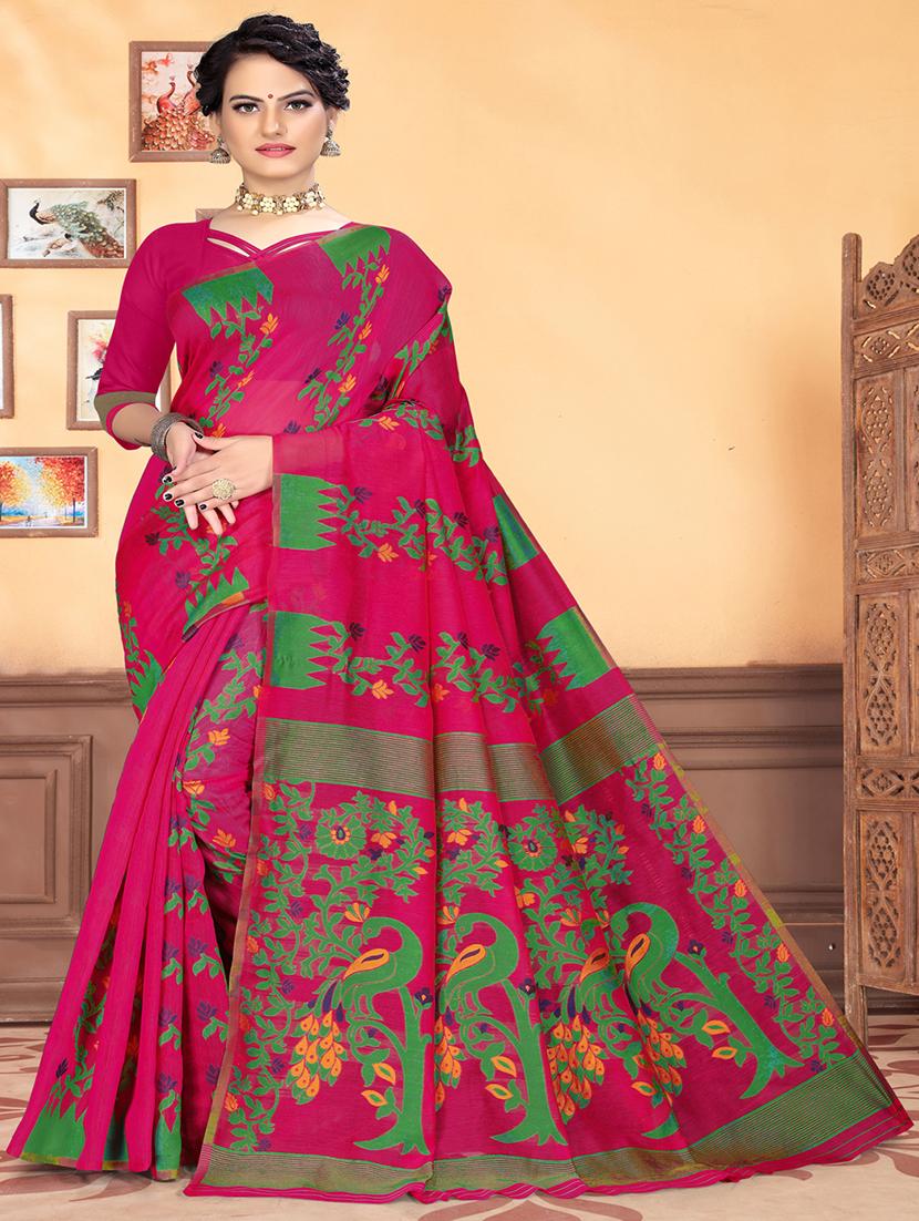 jacquard work jamdani saree with blouse - 18649516 - Zoom Image - 1