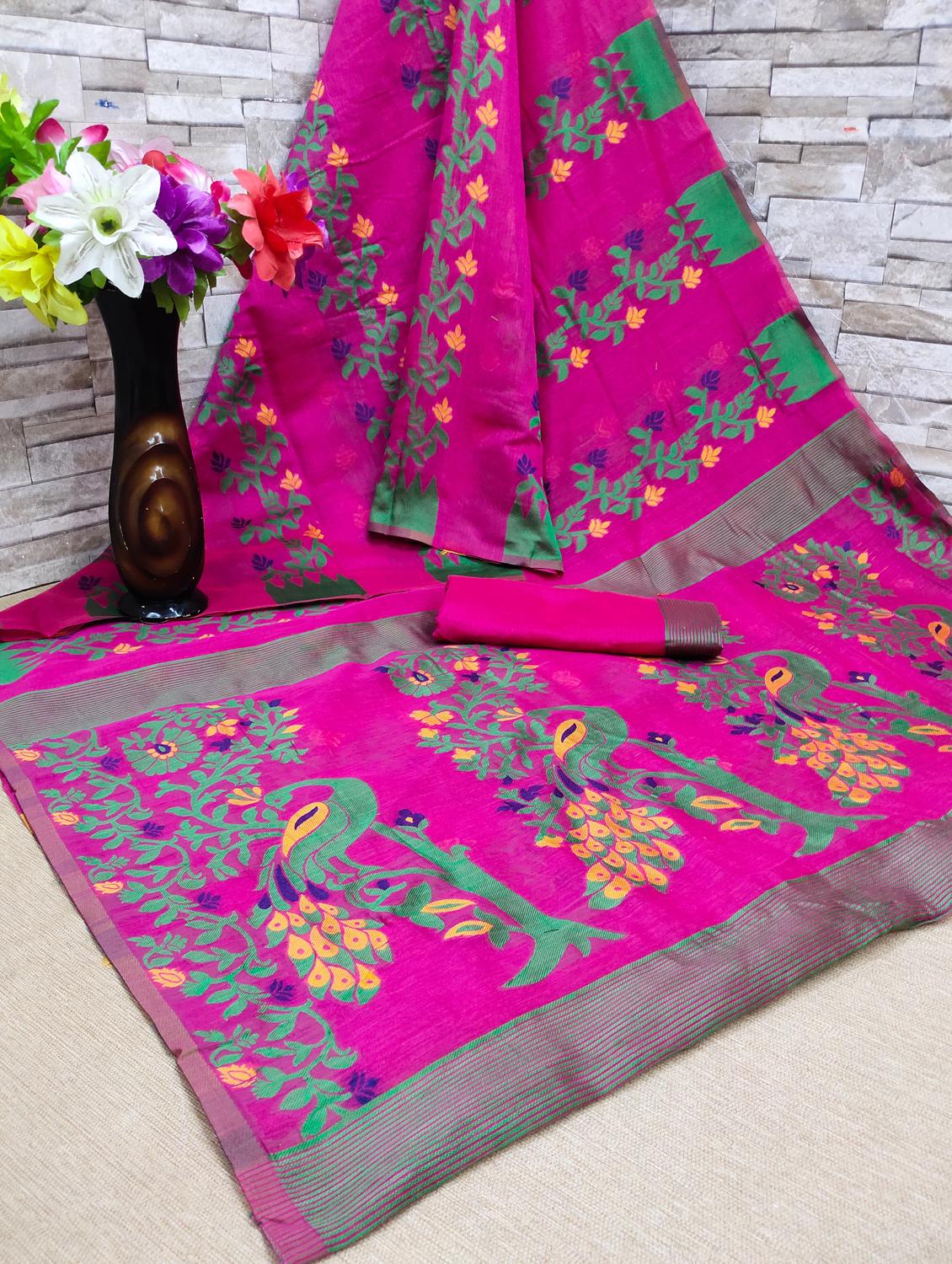 jacquard work jamdani saree with blouse - 18649516 - Zoom Image - 4